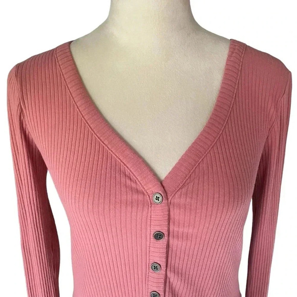 Hollister Women Top Y2K Button Up Pink Long Sleeve Tee Cotton Blend Shirt Sz S - Picture 4 of 8